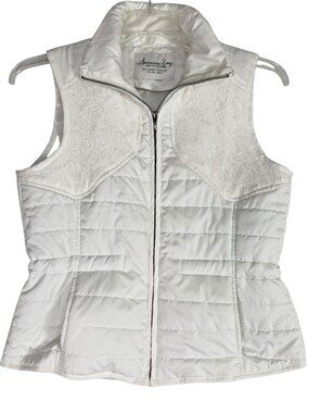 American Rag Cie Lightweight Quilted Lace Vest Ivory Est M Boho